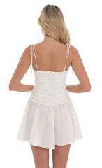 Jacquard Ruched Fit and Flare Dress in White