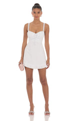 Lace Strap Open Back Dress in White